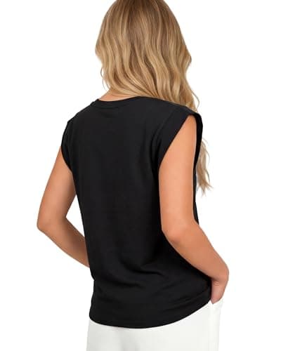fauson Cap Sleeve Tops for Women with Pleated Design - Modest Sleeveless Top for Women for Work, Business Casual Blouse Black - Thumbnail 5