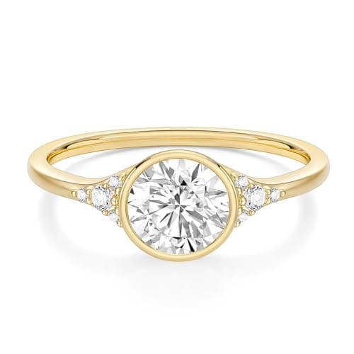 EAMTI 2CT Engagement Rings for Women Round Cut CZ Solitaire Promise Wedding Bands Travel Bezel Ring 14K Gold Plated Size 8 - Image 1