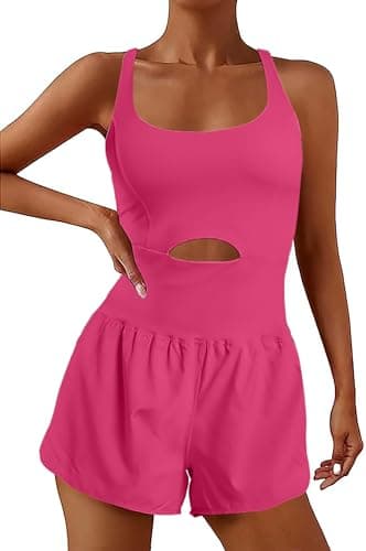 YOAKUKA Womens Workout Rompers Running Outfits Padded Bra Tennis Exercise Jumpsuits Gym Clothes - Image 1