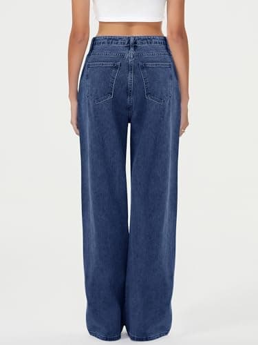 Women Loose Boyfriends Jeans High Waist Baggy Denim Pants Wide Leg Straight Trousers Vintage Streetwear A-Blue - Thumbnail 2