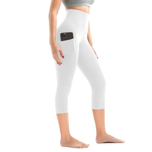 Walifrey Capri Leggings with Pockets for Women, High Waisted Buttery Soft Womens Leggings for Gym Yoga Workout (White LXL) - Image 1