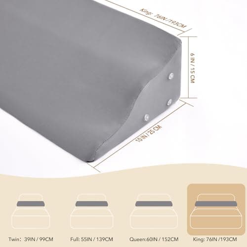 Paxato King Size Bed Wedge Pillow for Headboard – Mattress Gap Filler Wedge (0–8"), Close Gap Between Headboard and Mattress, Stop Pillows Falling, Wave Wedge, Large Bed Pillow, Gray (76"x6"x10") - Thumbnail 6