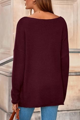 PRETTYGARDEN Women's Oversized Sweaters 2026 Casual Long Sleeve Scoop Neck Pullover Tops Loose Cozy Knit Spring Outfits(Burgundy,XX-Large) - Thumbnail 5