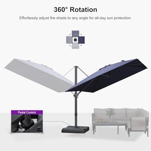 PURPLE LEAF 9' × 9' Patio Cantilever Umbrella Outdoor Square Adjustable Offset Umbrellas with 360-degree Rotation and 8 Heavy Duty Metal Ribs for Garden Deck Pool Navy Blue - Thumbnail 5