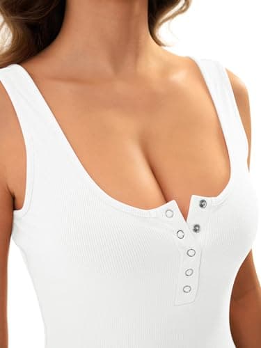 GKBK Womens Backless Henley Tank Tops Scoop Neck Low Cut Sexy Casual Slim Fit Sleeveless Ribbed Summer Cami Shirts White - Thumbnail 3