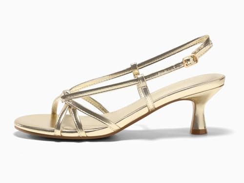 Coutgo Womens Strappy Sandals Slingback Kitten Low Heels Open Toe Buckle Strap Summer Party Dress Shoes, Light Gold, Size 8.5 - Thumbnail 4