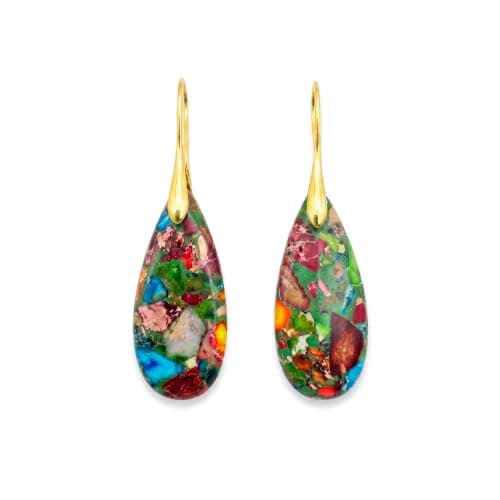 LumaBria Natural Healing Crystal Teardrop Earrings for Women, Copper Hook Dangle Drop Stone Boho Jewelry, Lightweight Aesthetic Gifts Everyday Wear - Image 1