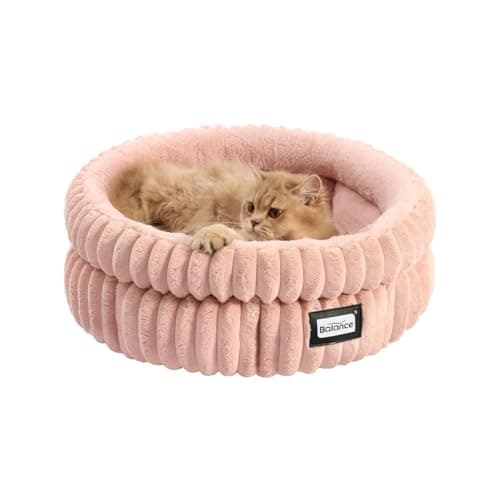 BALANCE Cat Bed Kitten Bed, Washable Round Cat Beds for Indoor Cats,Super Soft Plush Faux Fur Pet Bed for Puppy and Kitten with Anti-Slip Bottom