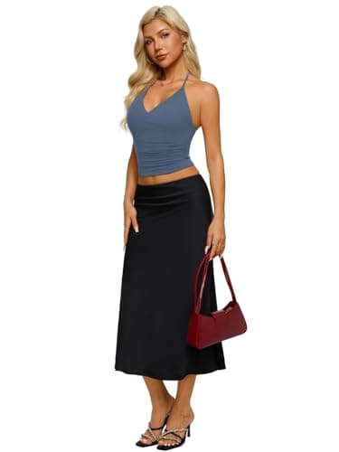 REORIA Women's Basic Cross Over Wrap V Neck Backless Double Lined Going Out Halter Tank Tops Y2k Cute Summer Trendy Sleeveless Shirts Dusty Blue - Thumbnail 3