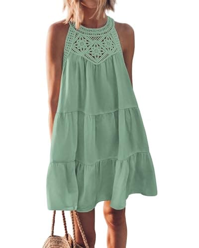 BTFBM Women Summer Dresses 2026 Casual Spring Clothes Sleeveless Halter Neck A-Line Boho Mini Dress Beach Vacation Sundress(Bean Green, Large) - Image 1