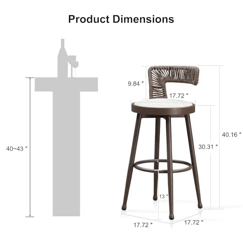 PURPLE LEAF Outdoor Swivel Bar Height Stools Set of 2 Metal Modern Wicker Bar Chairs with Back Aluminum Woven Barstools with Cushions for Kitchen Balcony Garden Indoor Brown - Thumbnail 2