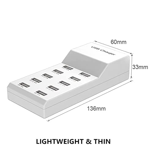 USB Wall Charger USB Charging Station for Multiple Devices Smart Charging Power Hub for Multiple Devices 10 Port Desktop Charger Charging Station Secure Block Compact for iPhone iPad Phone - Thumbnail 3