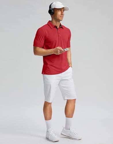 Men's Golf Shirts Dry Fit Moisture Wicking Performance Short Sleeve Collared Polo Shirts for Casual Tennis Bussiness (Dark Red, XXL) - Thumbnail 5