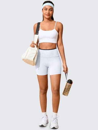 Aoysky Womens Workout Biker Shorts 5" Color Block High Waisted Yoga Athletic Shorts White - Thumbnail 6