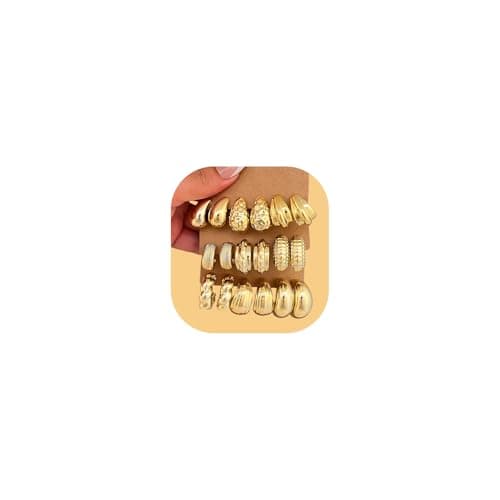 Chunky Gold Hoop Earrings Set for Women Trendy, 9 Pairs Lightweight Hypoallergenic Gold Plated Thick Hoop Earrings Pack Jewelry Gift - Image 1
