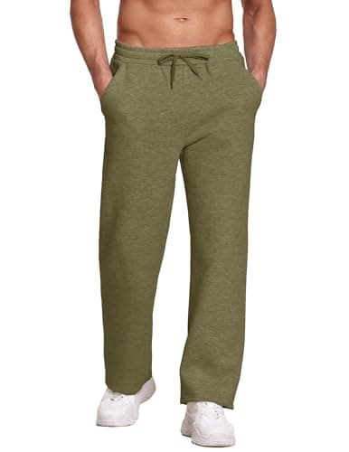 Deyeek Men's Straight Leg Fleece Sweatpants Open Bottom Sweat Pants with Pockets Big and Tall Green Cotton Sweatpants Men 3XL - Thumbnail 3