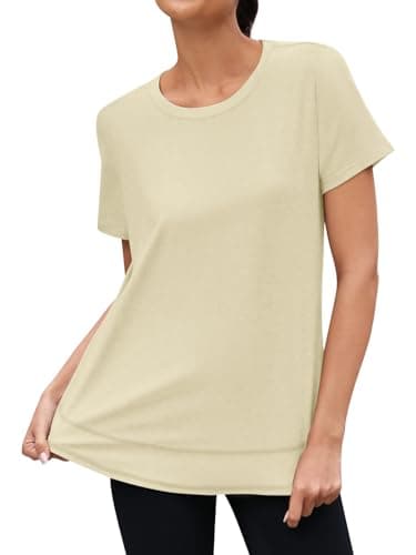 3rd hill Womens Workout Tops Short Sleeve Crewneck Sports Yoga Running Shirts Quick Dry Outfits Apricot 3XL - Thumbnail 4