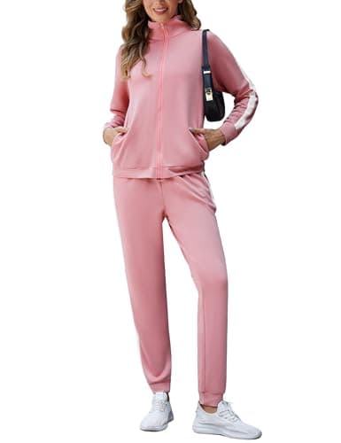 Marvmys Women 2025 Fall Outfits Fashion Workout Clothing Sets Long Sleeve Jogging Suit Full Zip Tracksuits with Pockets Pink M - Image 1