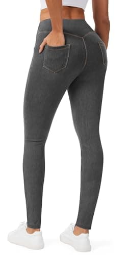 AVAMO Jeggings for Women Stretchy Skinny Jeans Denim Leggings with Pockets Pull on High Waist Tummy Control Trendy Jean Grey - Image 1