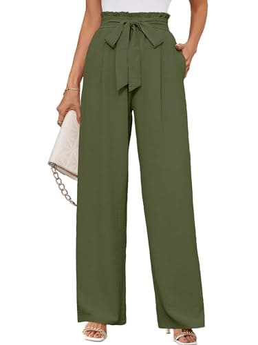 KORSIS Women's Lounge Pants Wide Leg Trousers Olive XX-Large Lightweight High Waisted Loose Casual Work Elastic Pants with Pockets - Image 1