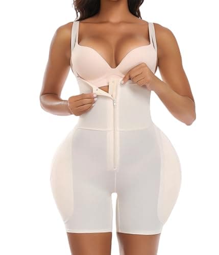 Figninget Tummy Control Shapewear for Women Butt Lifting Shorts with Hip Pads BBL Shorts Nude S - Image 1