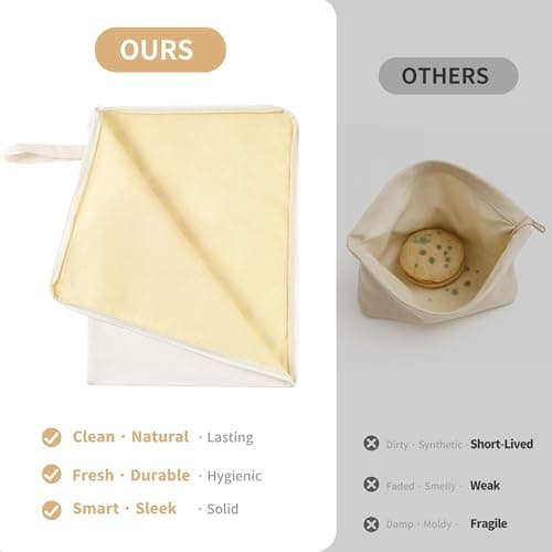 Wide Zipper Access Cotton &Beeswax Bags for Homemade Bread 2 Pack XL Reusable Beeswax Bread Bags for Homemade Bread Freezer Organic Cotton Food Storage Bags to Keep Fresh - Thumbnail 3