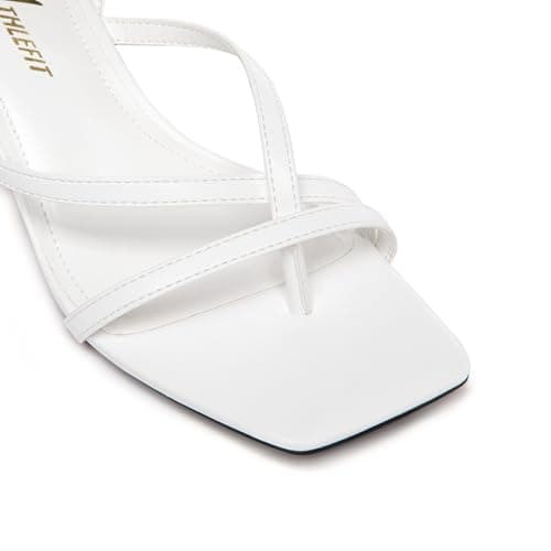 Athlefit Kitten Strappy Heels for Women Square Open Toe Low Heel Sandals Ankle Strap White Sexy Party Wedding Dress Shoes Size 6.5 - Thumbnail 5