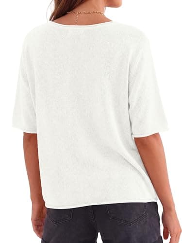 BTFBM Sweaters for Women 2026 Summer Oversized Half Short Sleeve Knitted Pullover V Neck‌ Casual Loose Fit Spring Tops(White, X-Large) - Thumbnail 4