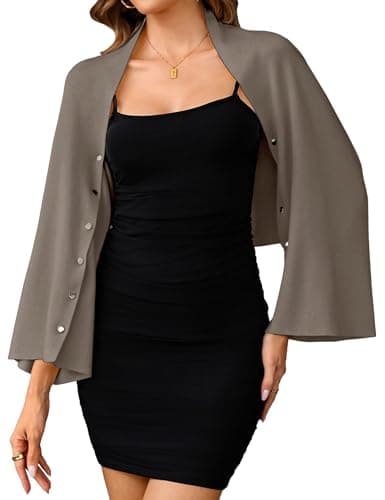 Totatuit Womens Cropped Cardigan Shrug 2-in-1 Y2K Knit Wrap Shawl Open Front Long Sleeve Sweater for Spring Fall Khaki - Image 1