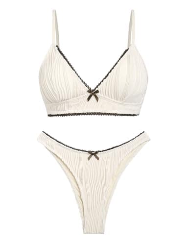seamoly Womens Bikini Set Two Piece Swimsuit Sea Molly Boutique V Waist Bathing Suit Ribbed Padded Swimwear Apricot S - Image 1