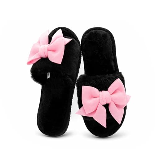 FairyCasa Women’s Fuzzy Slippers Cute Bow House Slippers for Women Soft Cozy Indoor Outdoor Lightweight House Shoes Gift for Women