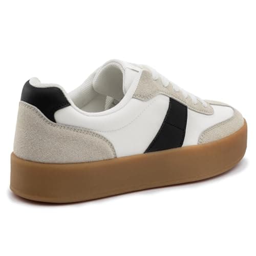 Rihero Platform Sneakers for Women Comfortable Tennis Walking Shoes Summer Retro Fashion Sneakers White Black Size 9 - Thumbnail 4
