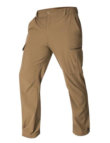 MOURCE Mens Hiking Pants Lightweight Quick Dry - Waterproof Elastic Waist Cargo Pants for Men with Pockets, Dark Khaki - Image 1