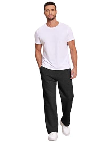 Deyeek Men's Open Bottom Fleece Cotton Sweatpants Gym Workout Sweat Pants for Man Loose Fit Lounge Pants with Pockets Black - Thumbnail 5