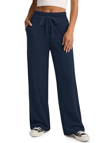 ATHMILE Straight Leg Sweatpants for Women High Waisted Baggy Pants Drawstring Athletic Jogger Cotton Spring Pants Navy Blue - Image 1