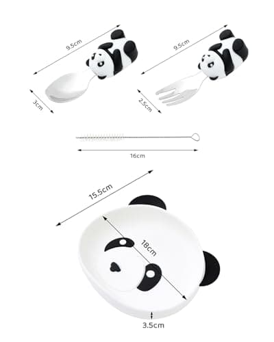 Ecrekhom Silicone Baby Feeding Set 4 Pcs, Weaning Supplies, Panda Baby Plates Baby Spoon & Fork, Baby Utensils Feeding Essentials - Thumbnail 2