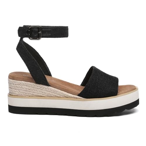 Athlefit Women's Platform Sandals Buckle Ankle Strap Open Toe Espadrille Black Wedge Sandals Size 7.5 - Thumbnail 3