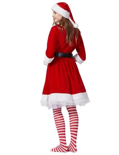 Kofero Mrs. Claus Costume for Women Christmas Santa Costume Dress Adult Plus Size Miss 5PCS Red Cosplay Outfit Xmas Party - Thumbnail 3