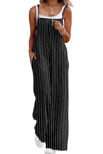 Lepunuo Striped Jumpsuits for Women Casual Rompers Summer Boho Jumpers Plus Size Rompers Loose Fit Grils Baggy Overalls - Image 1