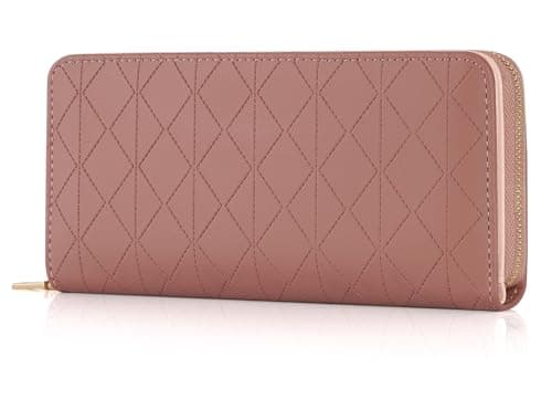 Charltu Women Wallet PU Soft Leather Wallets For Women Diamond-Quilted Texture Bifold Credit Long Card Holder With ID Window Coin and Cash Organizers Large Capicity Ladies Wallet, Dark Pink - Image 1