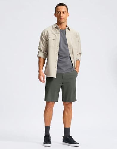 Soothfeel Men's Casual Shorts 7"/ 9" Golf Shorts for Men Flat Front Dress Work Shorts Quick Dry Lightweight with 3 Pockets Grey_sage L9.W30 - Thumbnail 3