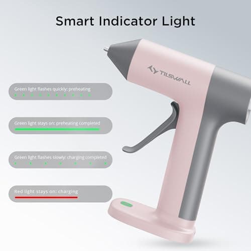 Tilswall Cordless Hot Glue Gun, 30s Fast Preheating with 2Ah Built-in Battery, Hot Melt Glue Gun with 20pcs Premius Glue Sticks, Smart Power-Off, USB-C Inputs Suitable for DIY Craft, Home Repaire Pink - Thumbnail 5