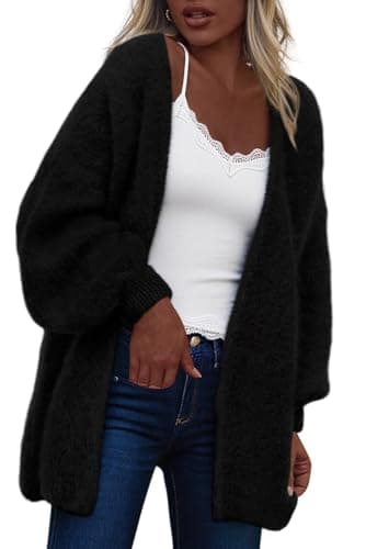 dowerme Women Open Front Cardigans Trendy Fall Long Sleeve Drop Shoulder Soft Knit Slouchy Sweater Spring Outerwear 2026(Black,Small) - Image 1