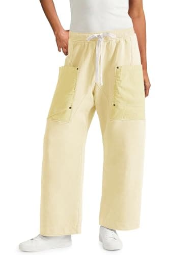 Aoysky Womens Wide Leg Pants Drawstring Barrel Sweatpants Elastic Waist Hiking Workout Cargo Pants Loose Fit Apricot - Image 1