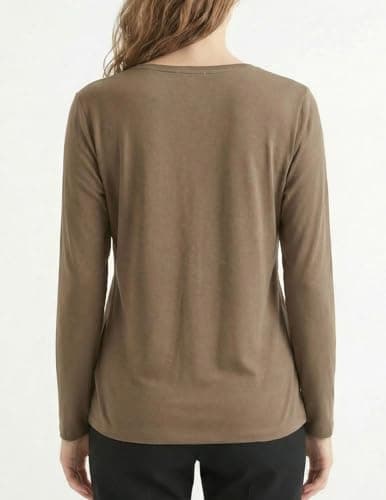 GAMISS Women's Top V Neck Tee Basic Solid Color Long Sleeve Underlayer Shirt Brown XL - Thumbnail 5