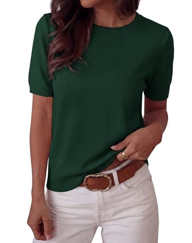 BTFBM Women's Short Sleeve Sweaters 2026 Summer Crew Neck Knit Work Shirts Business Casual Tops Basic Fall Fashion Clothing(Dark Green, Small) - Thumbnail 2