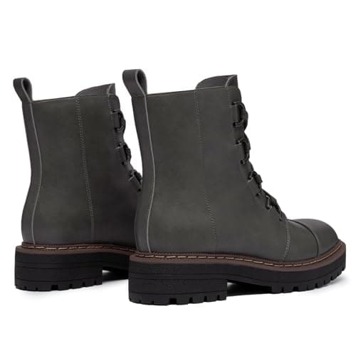 Athlefit Women's Combat Ankle Boots Platform Chunky Low Heel Boots Fashion Lug Sole Lace Up Grey Booties Size 8 - Thumbnail 5