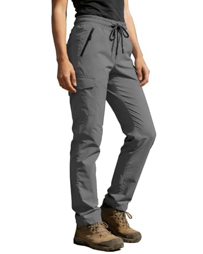 AGVNG Women Cargo Pants with Pockets Water Resistant Quick Dry Hiking Pants Elastic Waist Drawstring Lightweight UPF 50+ Work Travel Outdoor Casual Dark Gray XXL - Image 1