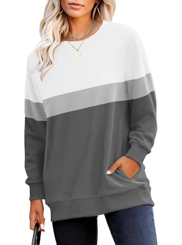 RUMIA Crewneck Fall Sweatshirts for Women Trendy- Women's Plain Long Sleeve Pullover Tops with Pockets Fashion - Image 1