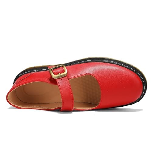 Azimaey Women's Mary Jane Flats Classic Comfort Slip-On Shoes - Breathable Lightweight Casual Dress Shoes for Women, Closed Toe Walking Shoes Fashion Cute & Everyday Comfort Red,11 US - Thumbnail 6
